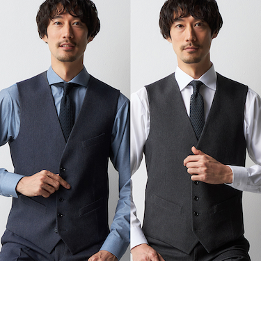 リバーシブルジレ 紺デニム調・グレーデニム調