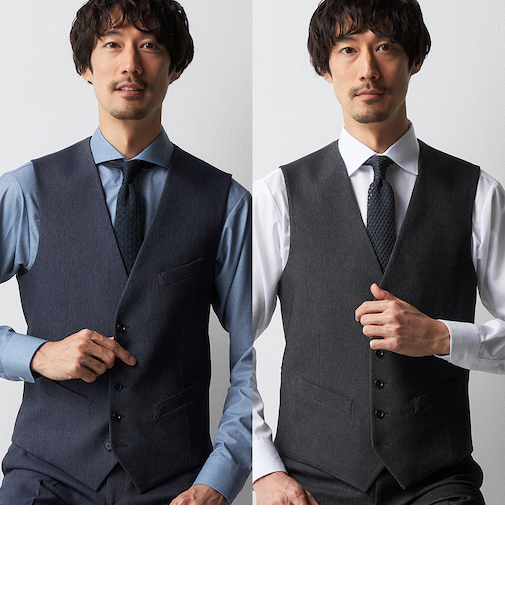 リバーシブルジレ 紺デニム調・グレーデニム調