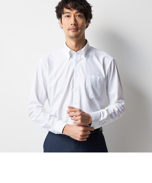 スーパーノンアイロンストレッチシャツ 夏仕様 ボタンダウン 織柄