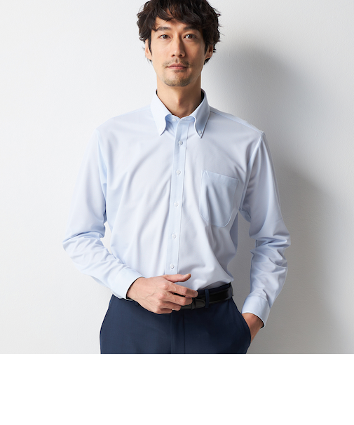 スーパーノンアイロンストレッチシャツ 夏仕様 ボタンダウン 織柄