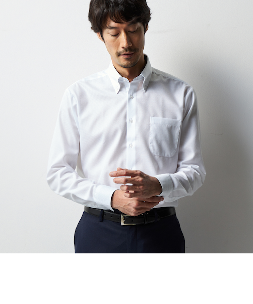 スーパーノンアイロンシャツ ボタンダウン 織柄