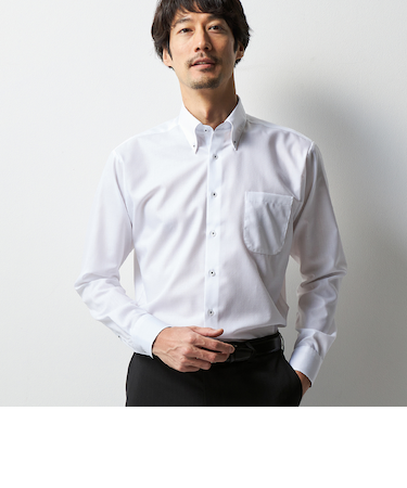 スーパーノンアイロンシャツ ボタンダウン 織柄