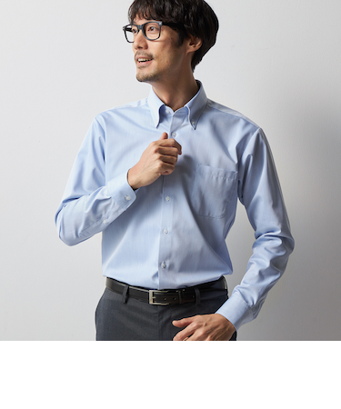 スーパーノンアイロンシャツ ボタンダウン 織柄