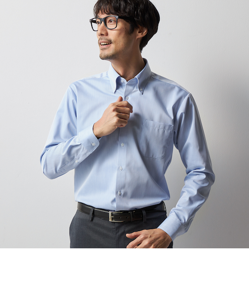 スーパーノンアイロンシャツ ボタンダウン 織柄