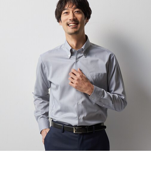 スーパーノンアイロンシャツ ボタンダウン 織柄