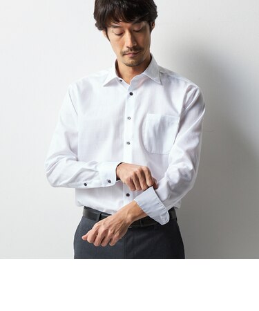 スーパーノンアイロンシャツ ワイドカラー 織柄