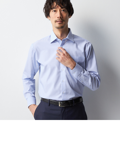 スーパーノンアイロンシャツ ワイドカラー 織柄