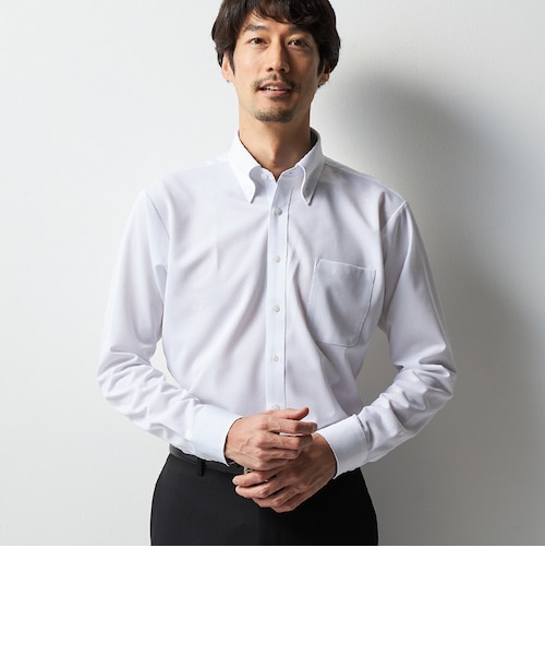 スーパーノンアイロンストレッチシャツ ボタンダウン 織柄｜オリヒカの