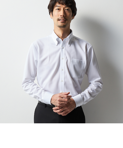 スーパーノンアイロンストレッチシャツ ボタンダウン 織柄