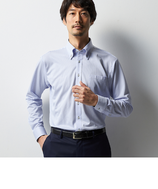 スーパーノンアイロンストレッチシャツ ボタンダウン 織柄
