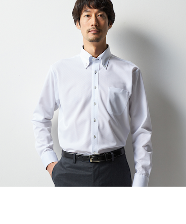 スーパーノンアイロンストレッチシャツ ボタンダウン 織柄