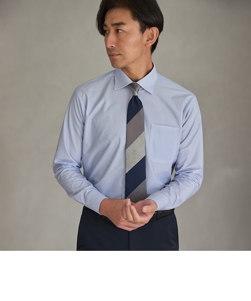 スーパーノンアイロンストレッチシャツ ワイドカラー 織柄プリント