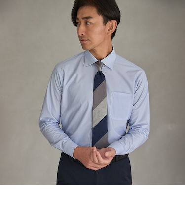 スーパーノンアイロンストレッチシャツ ワイドカラー 織柄プリント