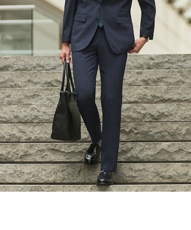 スマート ビズ セットアップ（SUPERCOOL）スラックス 高通気 デニム調無地 裾上げ済み