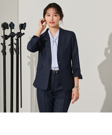 THE THIRD SUITS ノーカラージャケット 9分袖 麻調