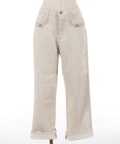 マリン×バラ刺繍デニムパンツ