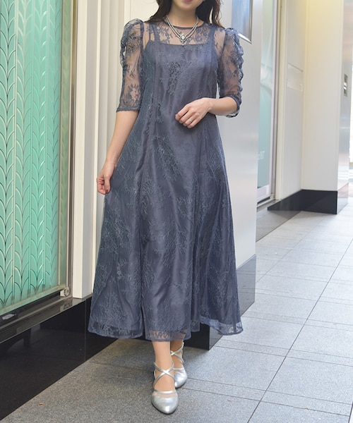 パイピングレースドレス｜アクシーズファムの通販｜&mall（アンド