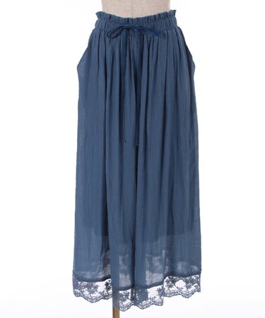裾レース楊柳ワイドパンツ