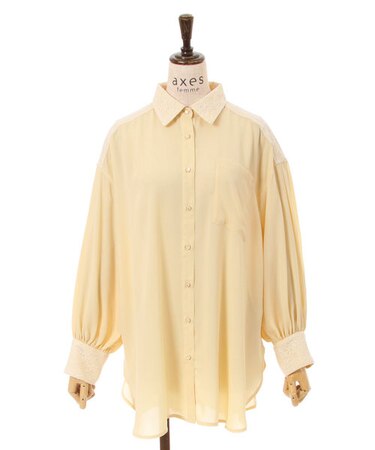 レース重ねボリューム袖シャツ