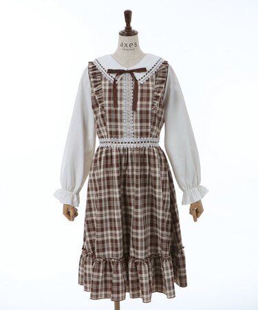 チェックフリル襟付ＯＰ