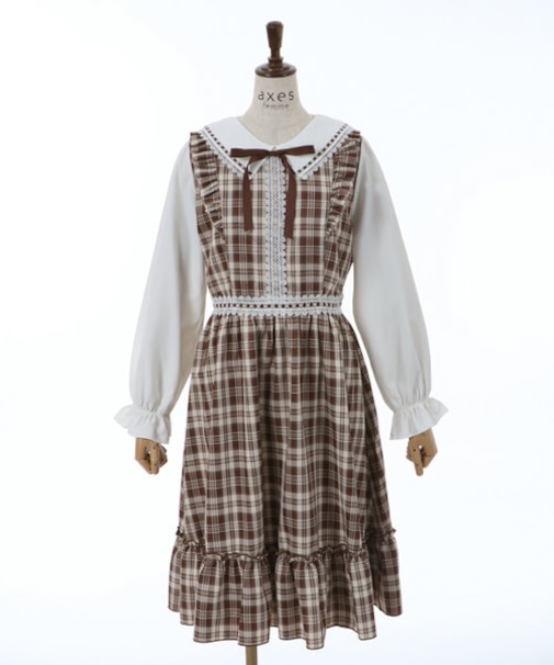 チェックフリル襟付ＯＰ