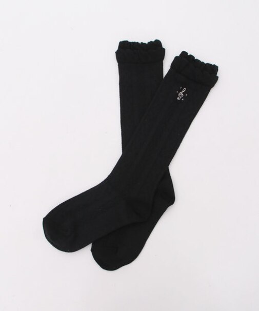 ト音記号ラメ刺繍ハイソックス