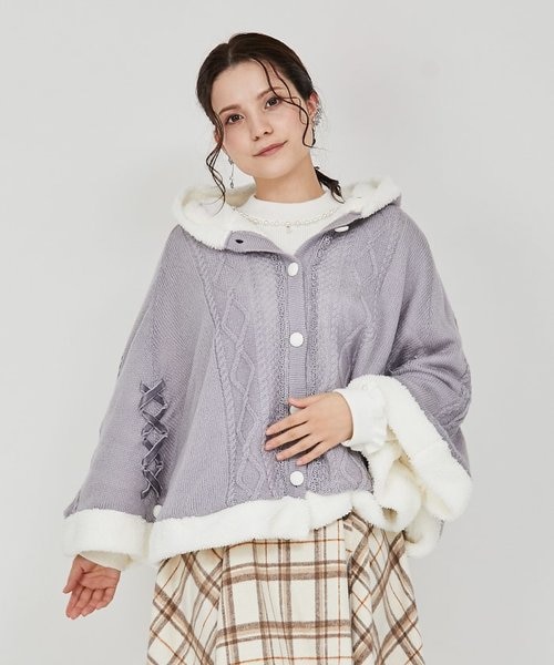 編み上げ裏ボアニットポンチョ｜アクシーズファムの通販｜&mall