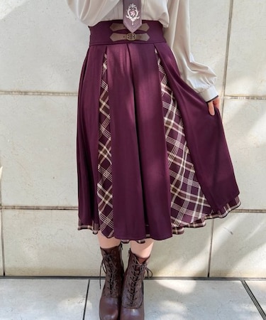 チェック切替ベルト付スカート
