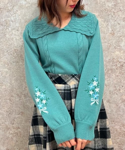 フラワー刺繍ニットプルオーバー｜アクシーズファムの通販