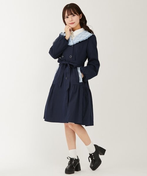 【美品】フリル襟 麻 リネンエムズグレイシー 2WAY春コート 40 丈99 フリル襟ガーリートレンチ｜アクシーズファムの通販｜&mall