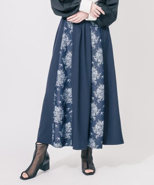 燕×薔薇柄パッチワークスカート