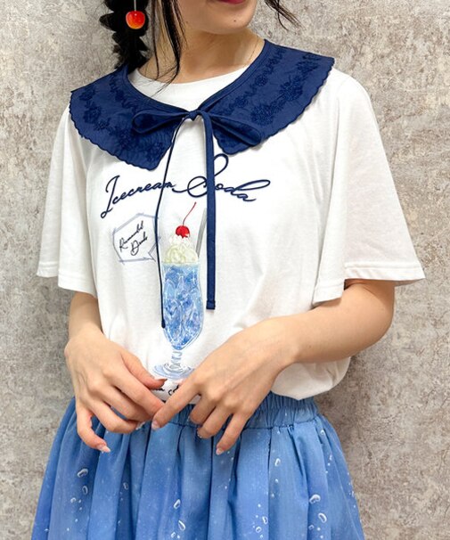 襟付クリームソーダ柄Ｔシャツ