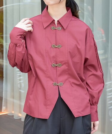 チャイナ風金具ロングシャツ｜アクシーズファムの通販｜&mall（アンド 