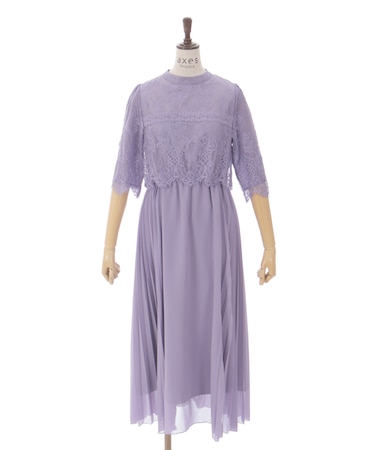 レース×プリーツドレス