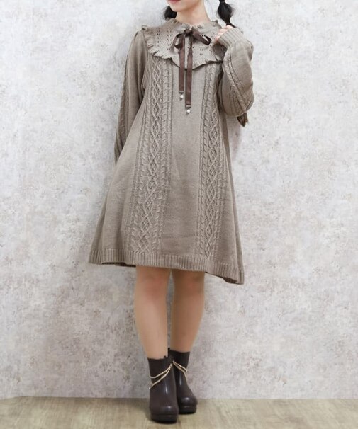 ヨーク切替リボンニットワンピ