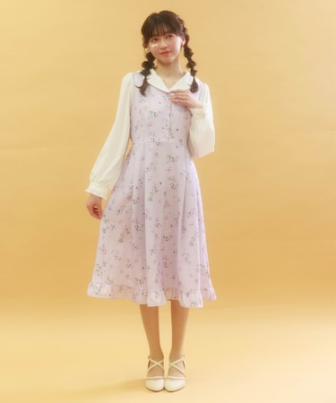 すみれ柄セーラー襟ワンピース