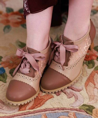 配色レースアップブーティー