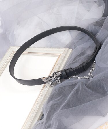 薔薇装飾蝶々合皮細ベルト