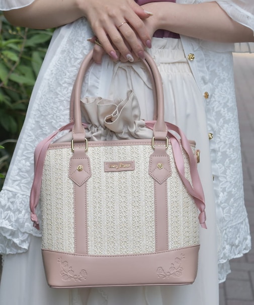 合皮×雑材バイカラーバッグ