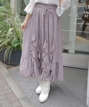 シフォン×ラッフルフリルスカート