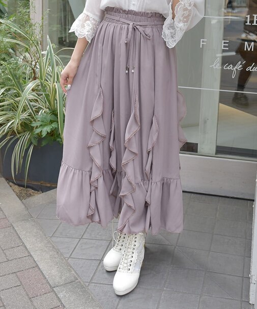 シフォン×ラッフルフリルスカート