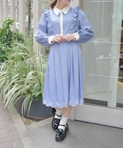 スカラップ刺繍バイカラーワンピース