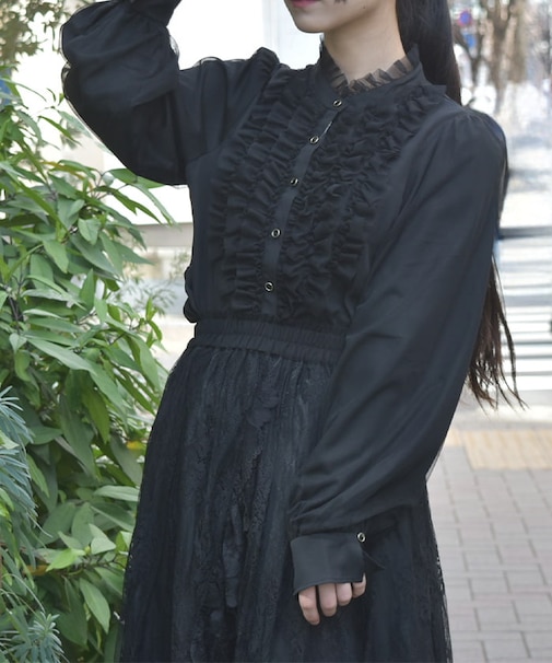 チュールフリルハイネックブラウス