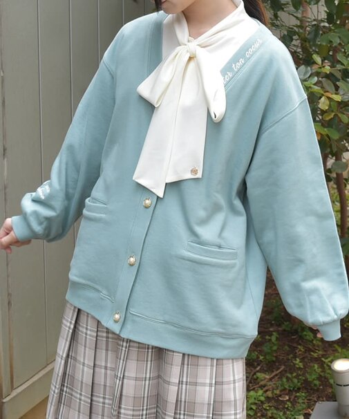 ロゴ刺繍裏毛ロングカーディガン