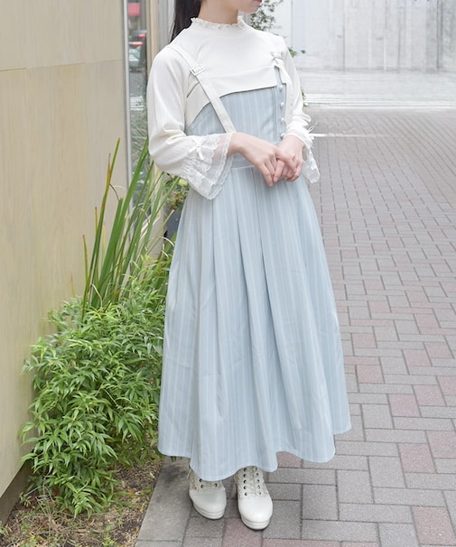 蝶刺繍リボンストライプジャンスカ