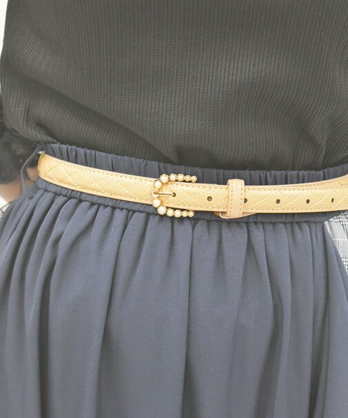 パールバックルキルト細ベルト