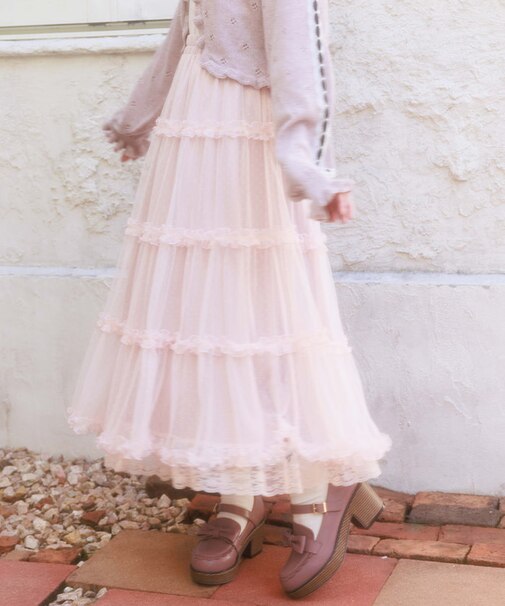 チュールティアードロングスカート