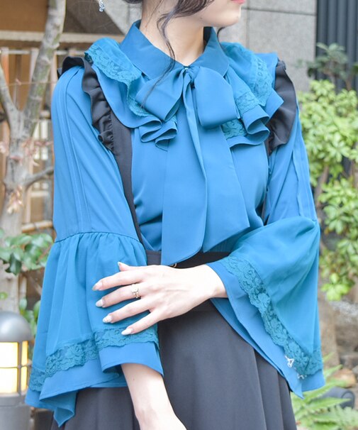姫袖風リボン付フリルブラウス