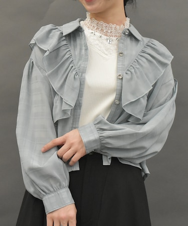 シアーチェックフリルシャツ