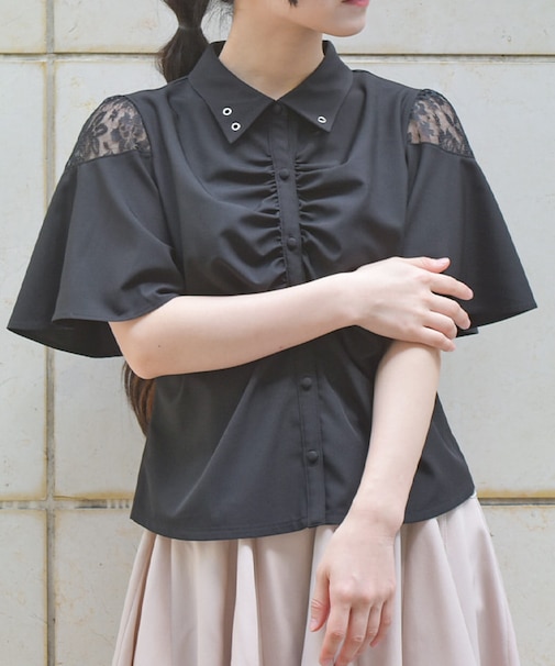 ギャザー×フレアスリーブブラウス